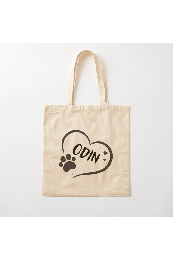 Tote Bag Odin Pet Dog Or Cat Name In A Heart With A Paw, Great Dog Or Cat Owners Canvas Tote Bags, Reusable Shopping Bag