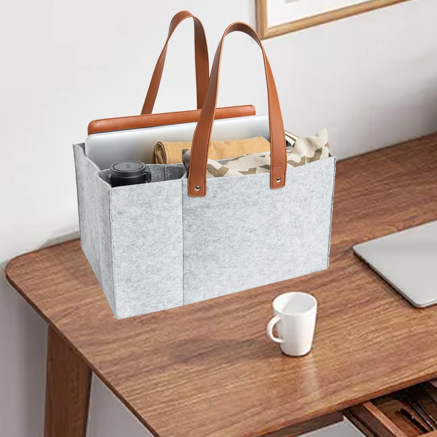 ABCISI Felt 5 Compartments File Tote Organizer, Gray