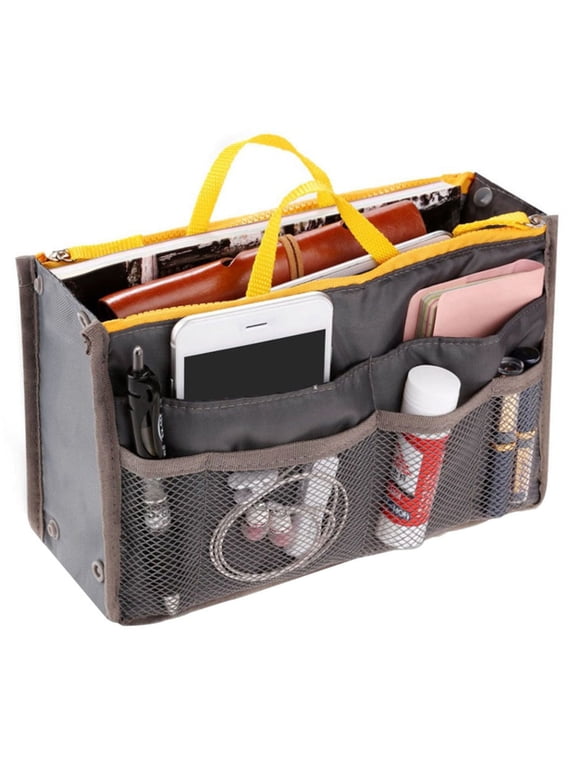 Tote Bag Organizer Insert, Nylon Purse Organizer with Handles for Handbags & Travel, Large, Gray