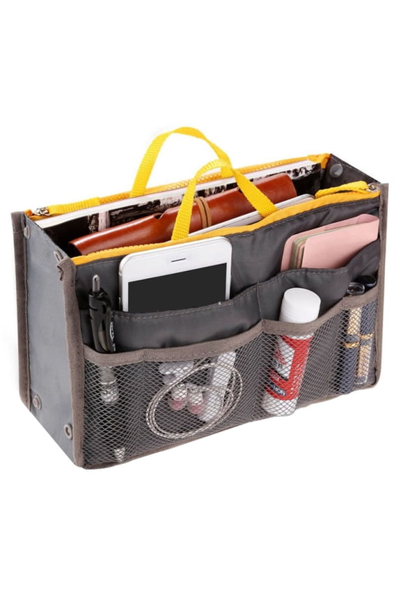 Tote Bag Organizer Insert, Nylon Purse Organizer with Handles for Handbags & Travel, Large, Gray