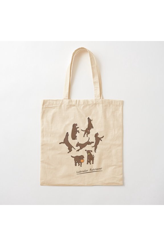 Tote Bag Playing Chocolate Lab Labrador Retriever, Blue Background Canvas Tote Bags, Reusable Shopping Bag