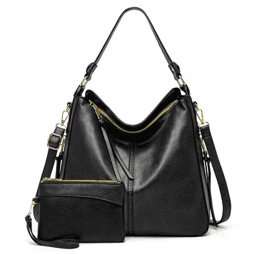 Tote Bag and Purse Sets for Women, Trendy Hobo Bags w/ Large Capacity, PU Leather Handbag with Zip Wallet, Shoulder Crossbody Bag with Detachable & Adjustable Shoulder Strap, Bucket,Black