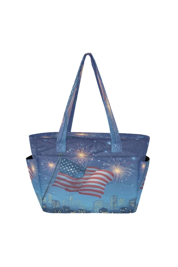 Tote Bag Quilted Tote Bag Women's Tote Handbags Suitable for Work, Beach, Travel and Shopping American Flag Fireworks