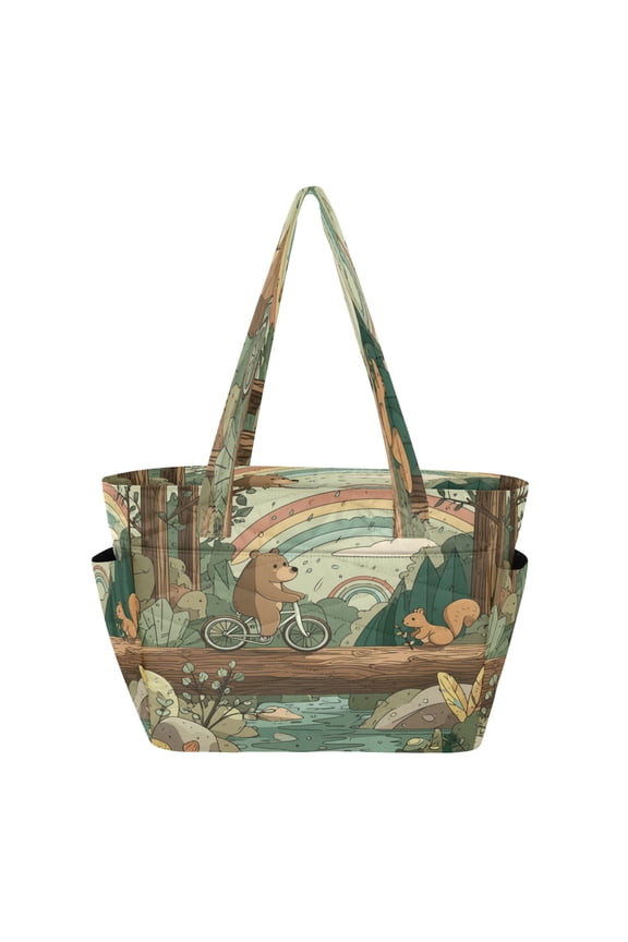 Tote Bag Quilted Tote Bag Women's Tote Handbags Suitable for Work, Beach, Travel and Shopping Bear and Squirrel