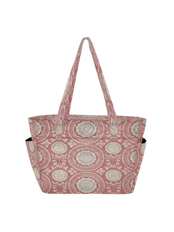 Tote Bag Quilted Tote Bag Women's Tote Handbags Suitable for Work, Beach, Travel and Shopping Blush Circles Rose Tones