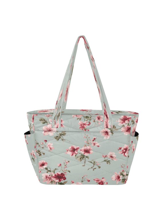 Tote Bag Quilted Tote Bag Women's Tote Handbags Suitable for Work, Beach, Travel and Shopping Blush Rose Posy