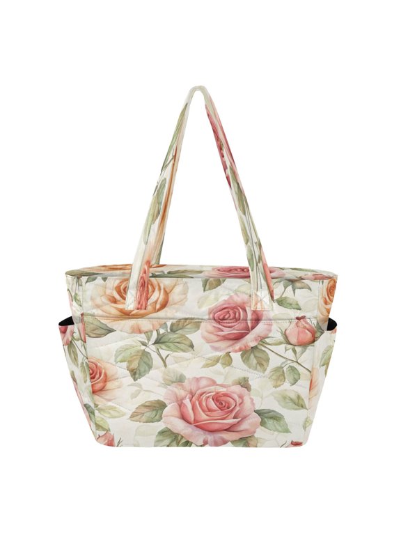 Tote Bag Quilted Tote Bag Women's Tote Handbags Suitable for Work, Beach, Travel and Shopping Cartoon Coral Roses Seamless