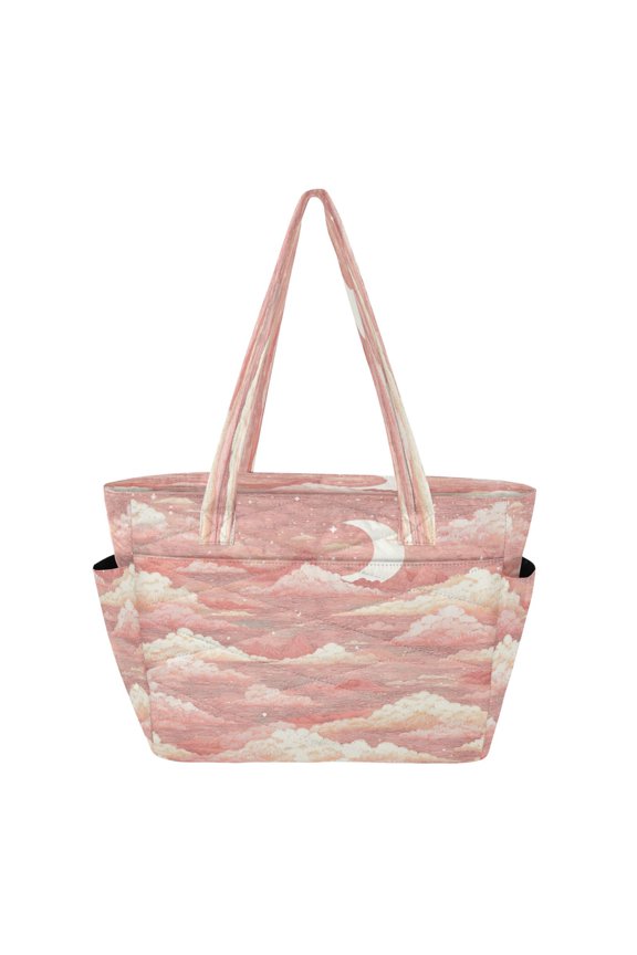 Tote Bag Quilted Tote Bag Women's Tote Handbags Suitable for Work, Beach, Travel and Shopping Cartoon Pink Cloud