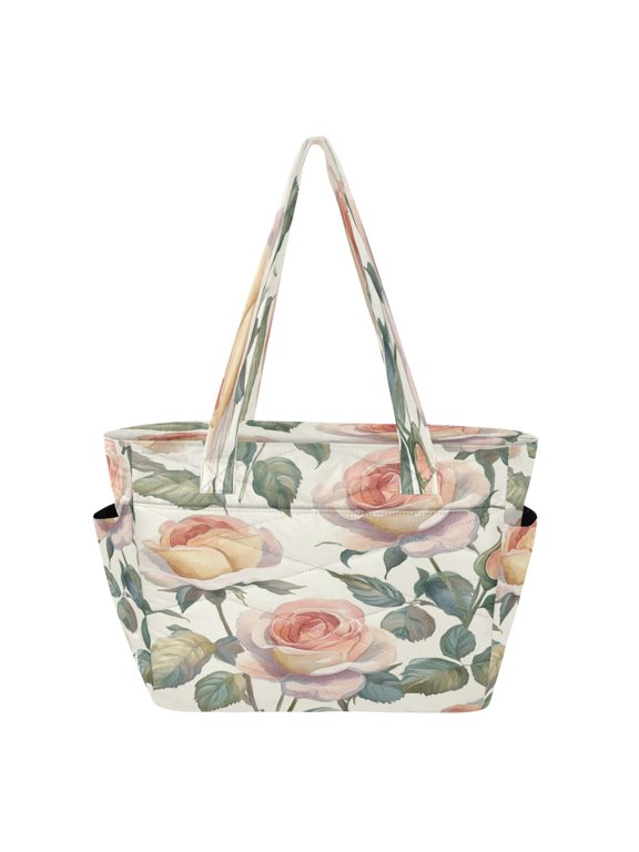Tote Bag Quilted Tote Bag Women's Tote Handbags Suitable for Work, Beach, Travel and Shopping Coral Roses Seamless