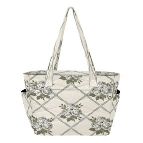 Tote Bag Quilted Tote Bag Women's Tote Handbags Suitable for Work, Beach, Travel and Shopping Cream Vintage Floral Vector
