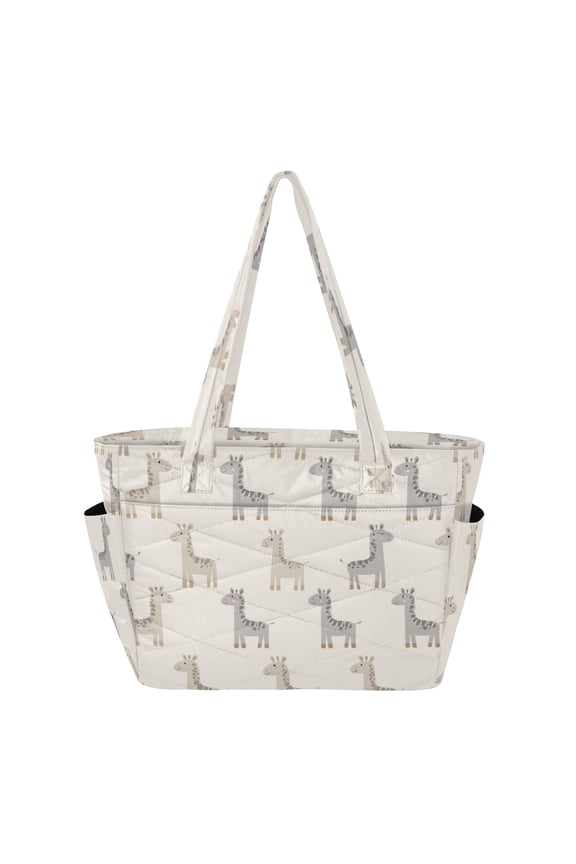 Tote Bag Quilted Tote Bag Women's Tote Handbags Suitable for Work, Beach, Travel and Shopping Giraffe Pattern Beige Gray