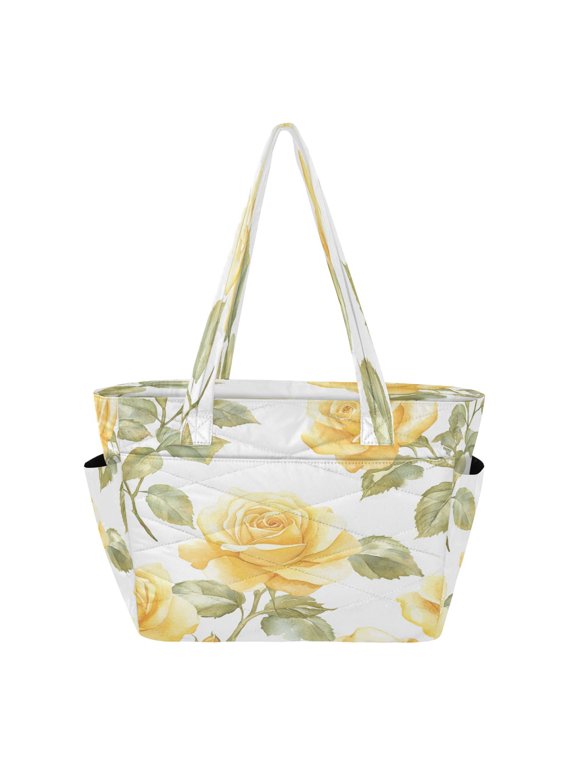 Tote Bag Quilted Tote Bag Women's Tote Handbags Suitable for Work, Beach, Travel and Shopping Gold Roses