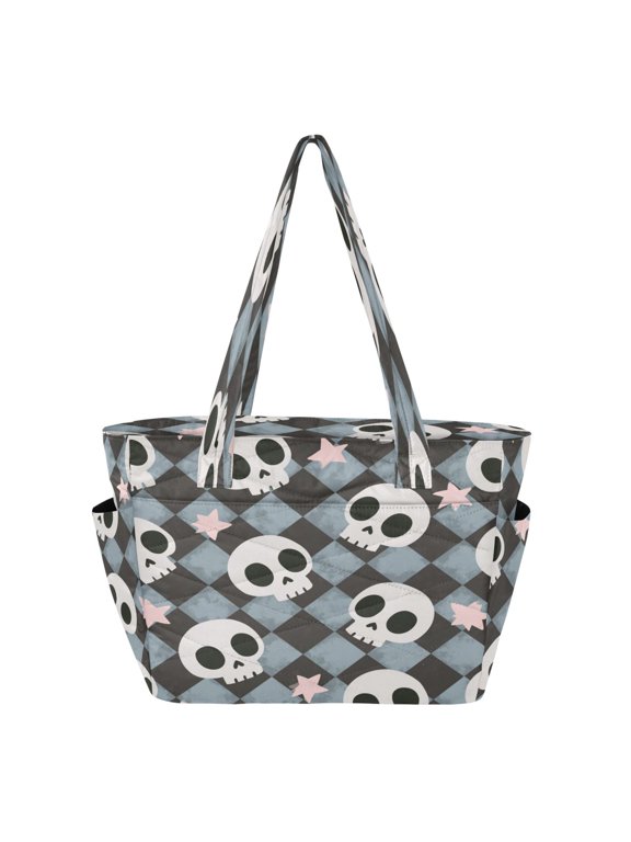 Tote Bag Quilted Tote Bag Women's Tote Handbags Suitable for Work, Beach, Travel and Shopping Grey Skull Phantom