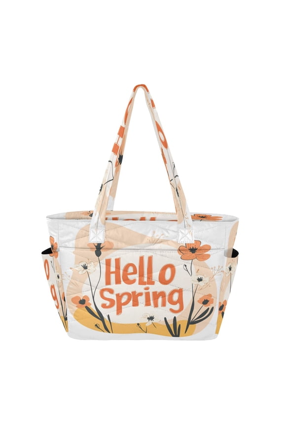 Tote Bag Quilted Tote Bag Women's Tote Handbags Suitable for Work, Beach, Travel and Shopping Hello Spring Pattern