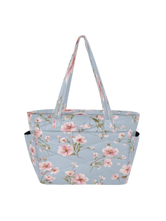 Tote Bag Quilted Tote Bag Women's Tote Handbags Suitable for Work, Beach, Travel and Shopping Lightpink Rose Posy