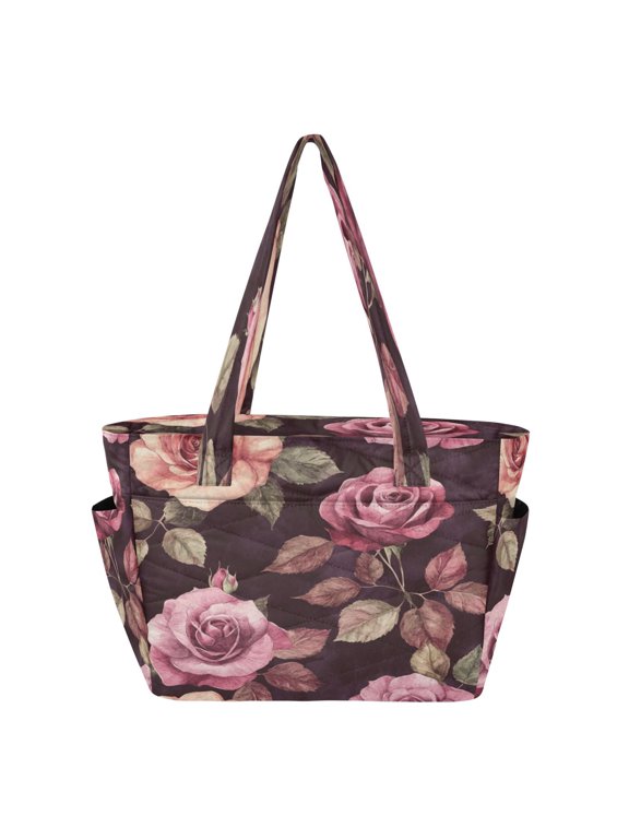 Tote Bag Quilted Tote Bag Women's Tote Handbags Suitable for Work, Beach, Travel and Shopping Maroon Roses Seamless