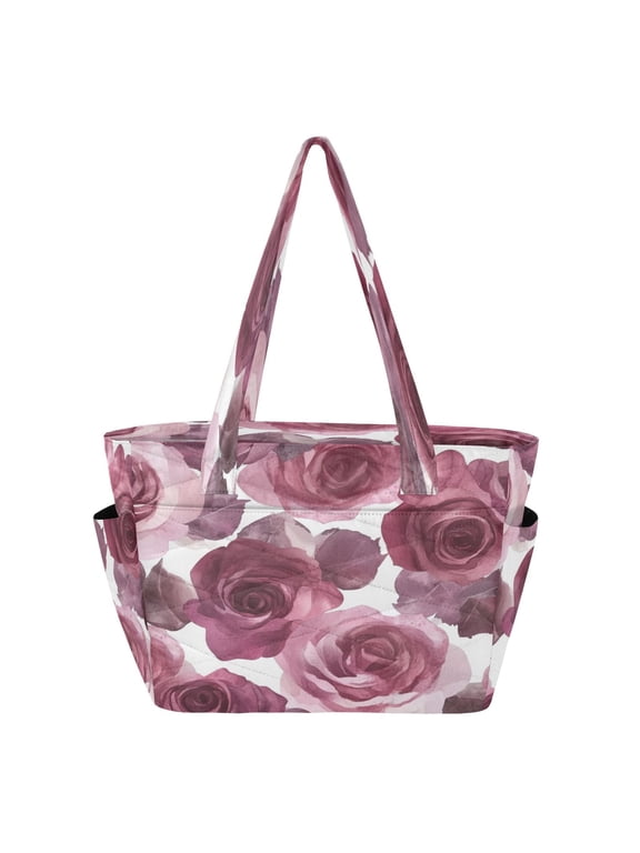 Tote Bag Quilted Tote Bag Women's Tote Handbags Suitable for Work, Beach, Travel and Shopping Maroon Roses