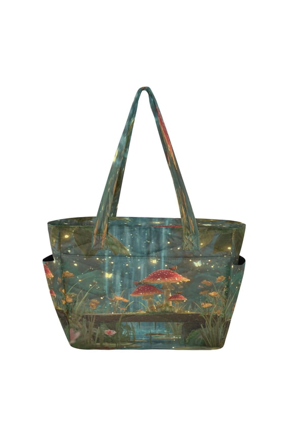 Tote Bag Quilted Tote Bag Women's Tote Handbags Suitable for Work, Beach, Travel and Shopping Moonlight Waterfall Mushroom