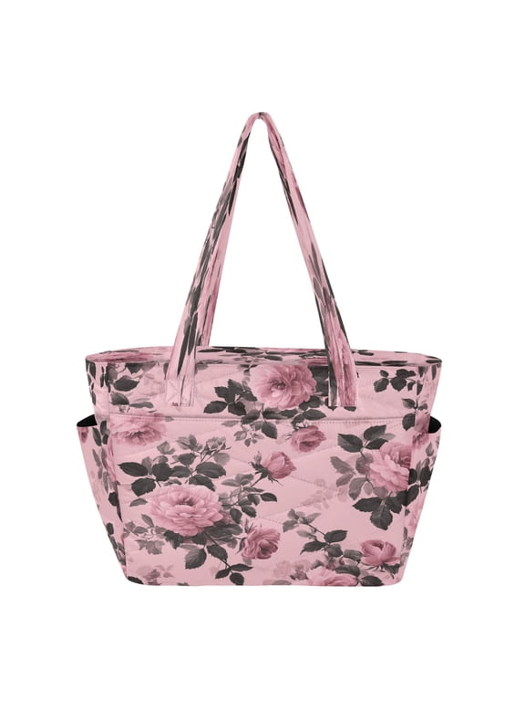 Tote Bag Quilted Tote Bag Women's Tote Handbags Suitable for Work, Beach, Travel and Shopping Pink Rose Ink