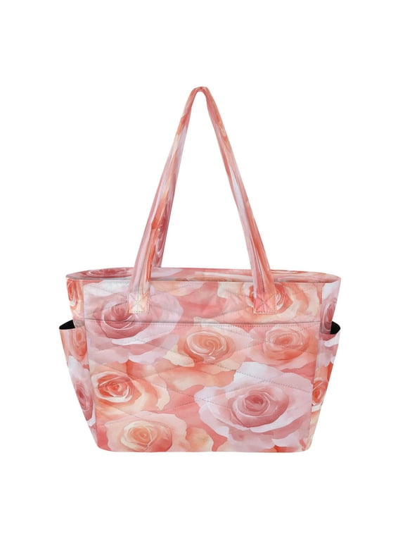 Tote Bag Quilted Tote Bag Women's Tote Handbags Suitable for Work, Beach, Travel and Shopping Pink Roses