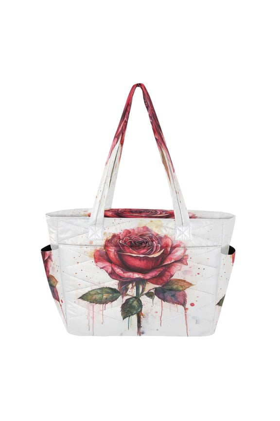 Tote Bag Quilted Tote Bag Women's Tote Handbags Suitable for Work, Beach, Travel and Shopping Pretty Big Red Roses