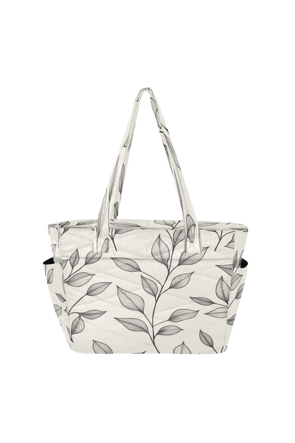 Tote Bag Quilted Tote Bag Women's Tote Handbags Suitable for Work, Beach, Travel and Shopping Pretty Gray Leaves