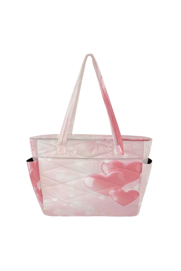 Tote Bag Quilted Tote Bag Women's Tote Handbags Suitable for Work, Beach, Travel and Shopping Pretty Pink Love Heart Pattern