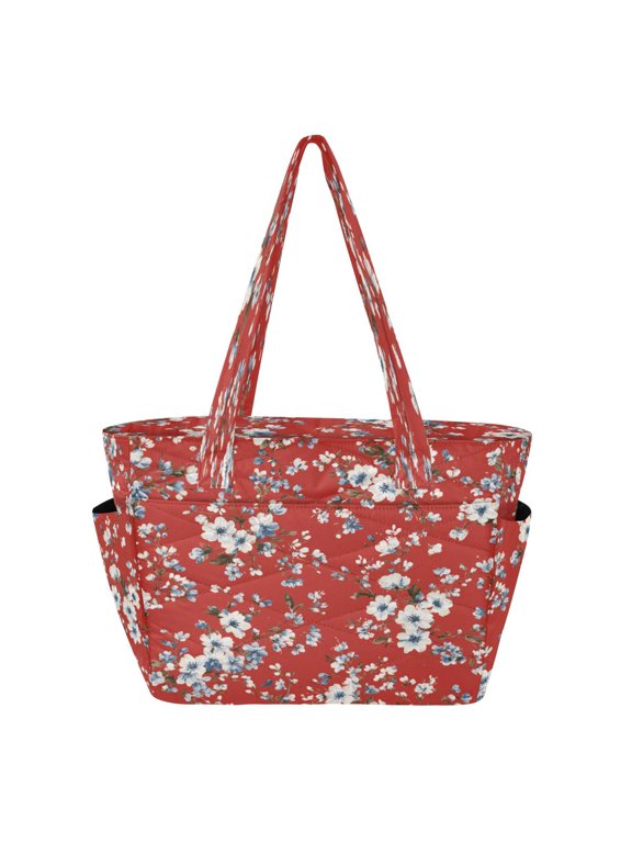 Tote Bag Quilted Tote Bag Women's Tote Handbags Suitable for Work, Beach, Travel and Shopping Red Rose Blossom