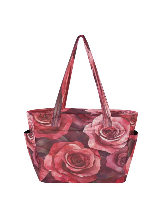 Tote Bag Quilted Tote Bag Women's Tote Handbags Suitable for Work, Beach, Travel and Shopping Red Roses Seamless
