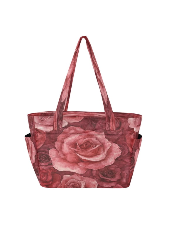 Tote Bag Quilted Tote Bag Women's Tote Handbags Suitable for Work, Beach, Travel and Shopping Red Roses