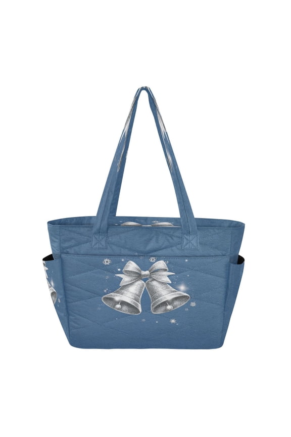 Tote Bag Quilted Tote Bag Women's Tote Handbags Suitable for Work, Beach, Travel and Shopping Shiny Silver Bells