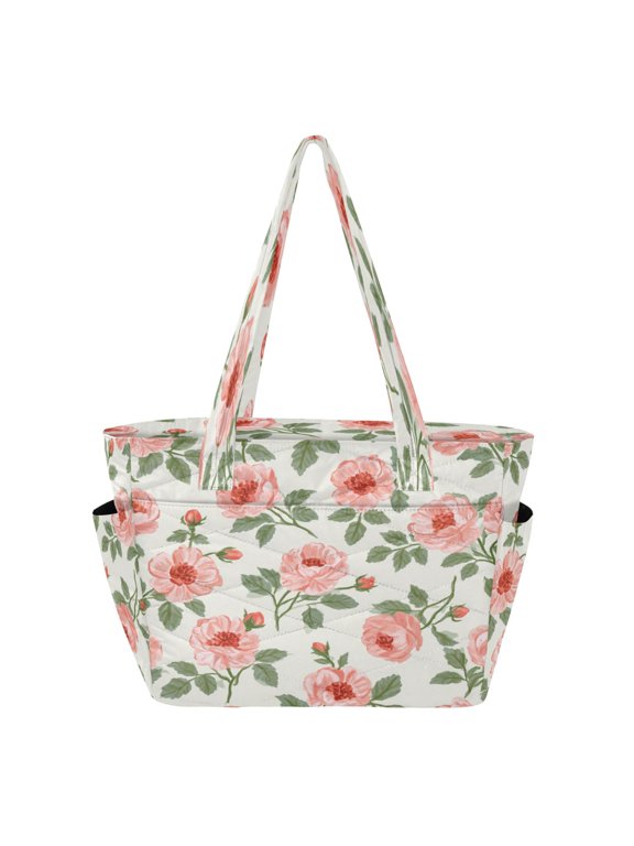 Tote Bag Quilted Tote Bag Women's Tote Handbags Suitable for Work, Beach, Travel and Shopping Soft Pink Rose Garden