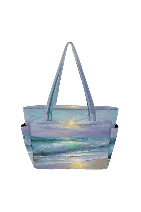 Tote Bag Quilted Tote Bag Women's Tote Handbags Suitable for Work, Beach, Travel and Shopping Sun Moon Waves