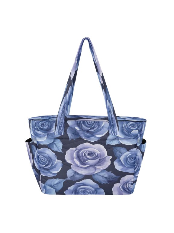 Tote Bag Quilted Tote Bag Women's Tote Handbags Suitable for Work, Beach, Travel and Shopping Teal Roses Seamless