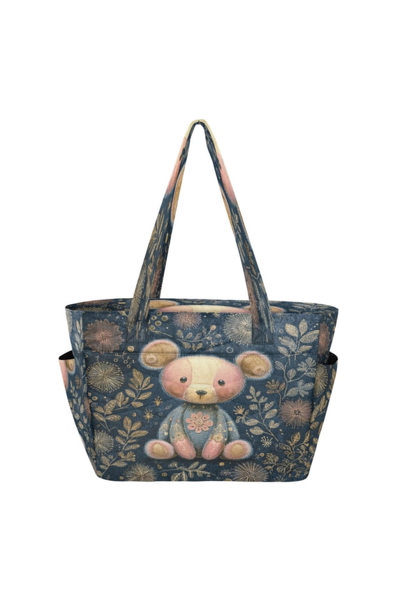 Tote Bag Quilted Tote Bag Women's Tote Handbags Suitable for Work, Beach, Travel and Shopping Teddy Bear Pastel Style
