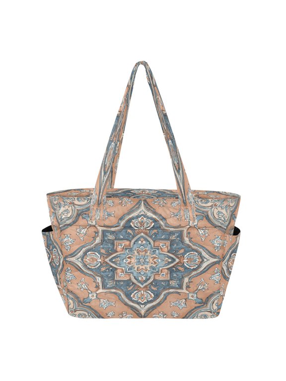 Tote Bag Quilted Tote Bag Women's Tote Handbags Suitable for Work, Beach, Travel and Shopping Terracotta Mosaic Peach Accents