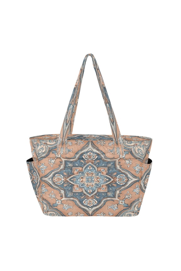 Tote Bag Quilted Tote Bag Women's Tote Handbags Suitable for Work, Beach, Travel and Shopping Terracotta Mosaic Peach Accents