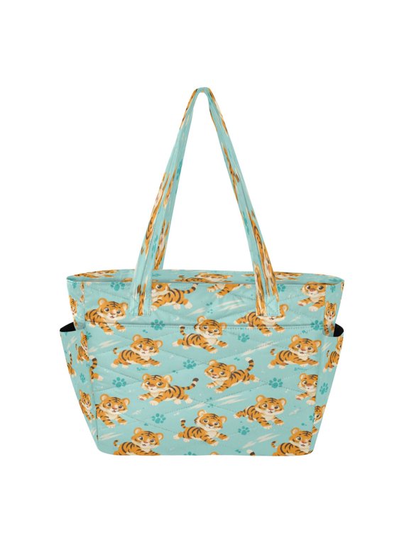 Tote Bag Quilted Tote Bag Women's Tote Handbags Suitable for Work, Beach, Travel and Shopping Tiger Mint Cartoon