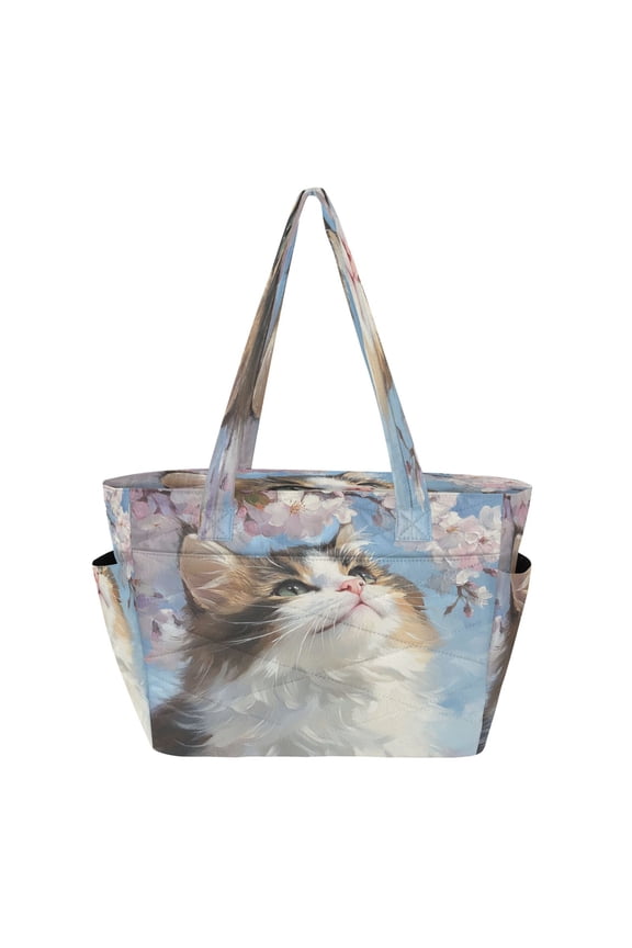 Tote Bag Quilted Tote Bag Women's Tote Handbags Suitable for Work, Beach, Travel and Shopping Upside-down Cat
