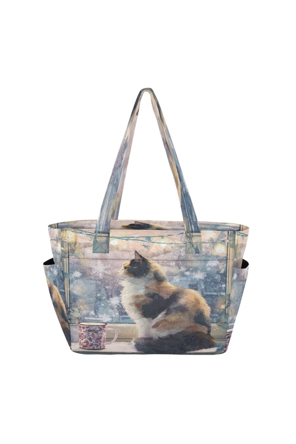 Tote Bag Quilted Tote Bag Women's Tote Handbags Suitable for Work, Beach, Travel and Shopping Winter Cat