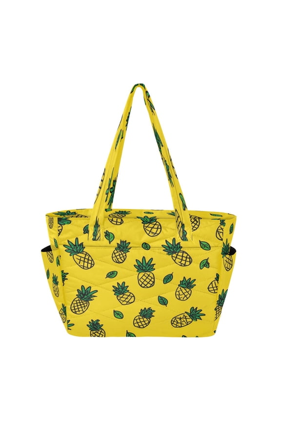 Tote Bag Quilted Tote Bag Women's Tote Handbags Suitable for Work, Beach, Travel and Shopping Yellow Pineapple Seamless