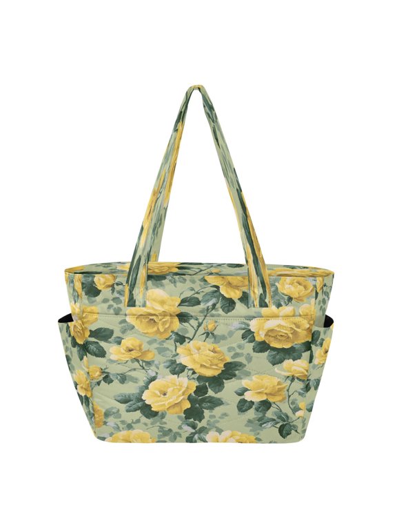 Tote Bag Quilted Tote Bag Women's Tote Handbags Suitable for Work, Beach, Travel and Shopping Yellow Rose Pattern