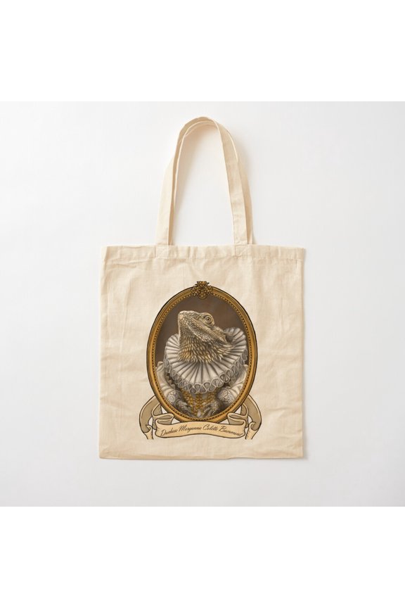Tote Bag Renaissance Lizard, Duchess Morganna Colette Baeumont (A Bearded Dragon) Canvas Tote Bags, Reusable Shopping Bag