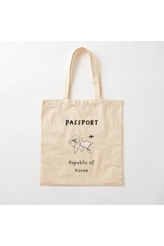 Tote Bag Republic Of Korea, Passport Design, Travel Or Global Exploration, Minimalist Design Canvas Tote Bags, Reusable Shopping Bag