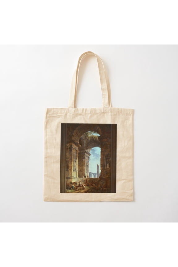 Tote Bag Ruins With An Obelisk In The Distance Old Masters Fine Art Reproduction Canvas Tote Bags, Reusable Shopping Bag