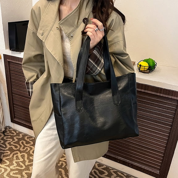 Tote Bag - Shoulder Bag with Zipper, Large Waterproof, Foldable Faux Leather - Purse for Women for Work College Dating Travel Shopping - Black