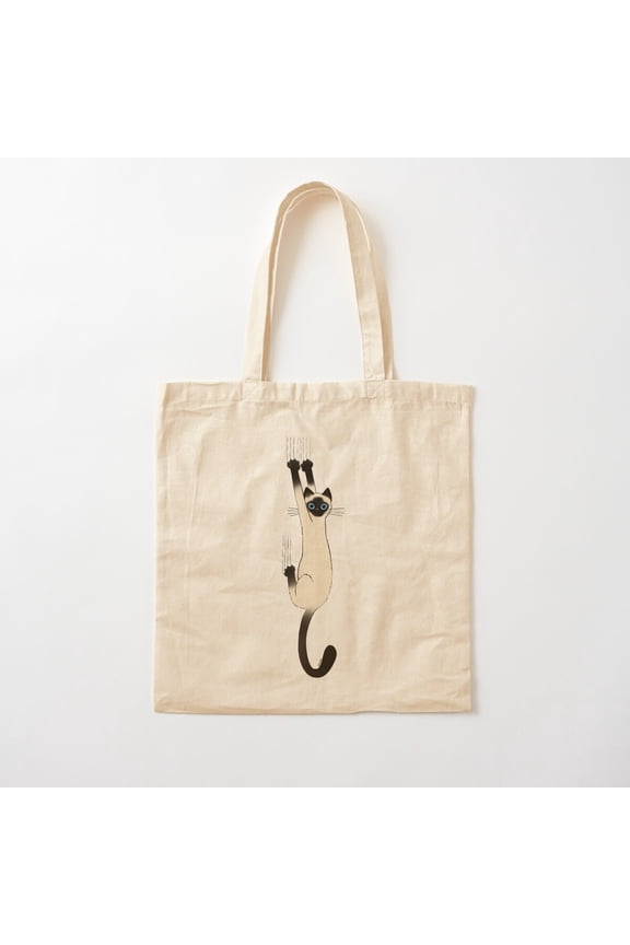Tote Bag Siamese Cat Hanging On With Claws Cat Holding On Style 002 Canvas Tote Bags, Reusable Shopping Bag