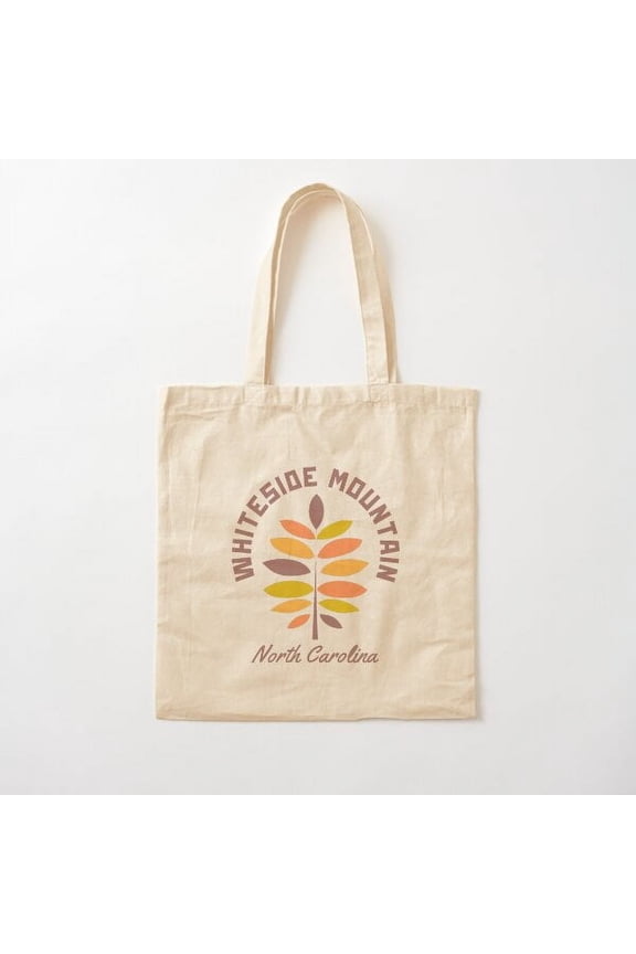 Tote Bag Sixties Modern Hiking, Whiteside Mountain, North Carolina, U.S.A., Brown Text Canvas Tote Bags, Reusable Shopping Bag