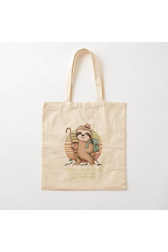 Tote Bag Sloth Hiking Team, Sloth Hiking Team We Will Get There When We Get There, Sloth Canvas Tote Bags, Reusable Shopping Bag
