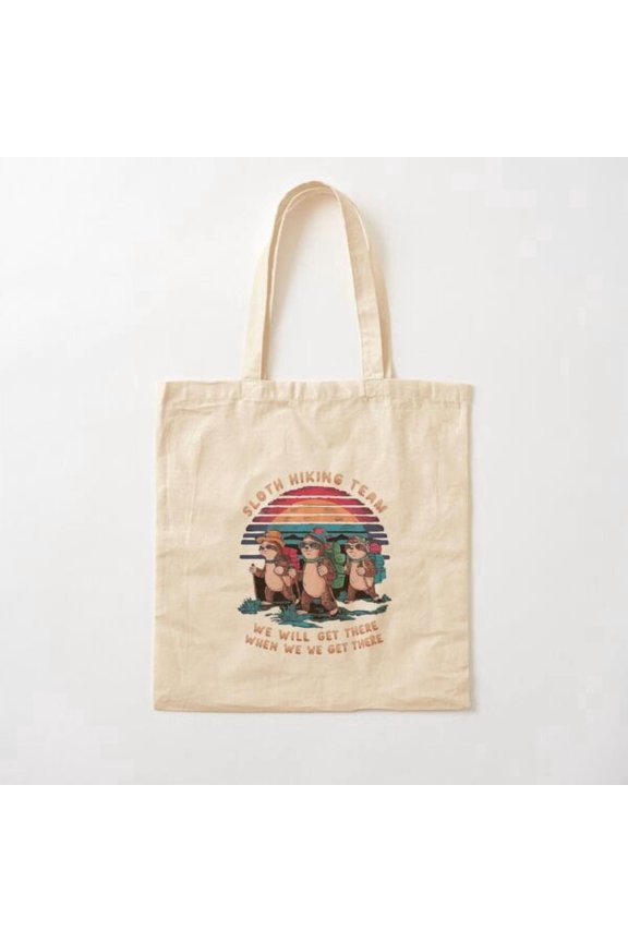 Tote Bag Sloth Hiking Team We Will Get There When We Get There, Sloth Canvas Tote Bags, Reusable Shopping Bag